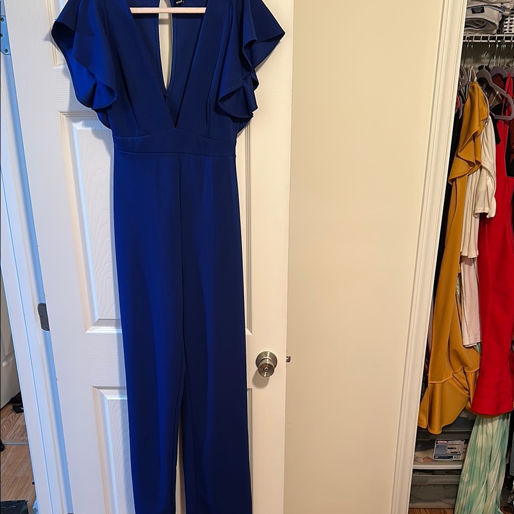 Windsor Royal Blue Jumpsuit with Cape Sleeves